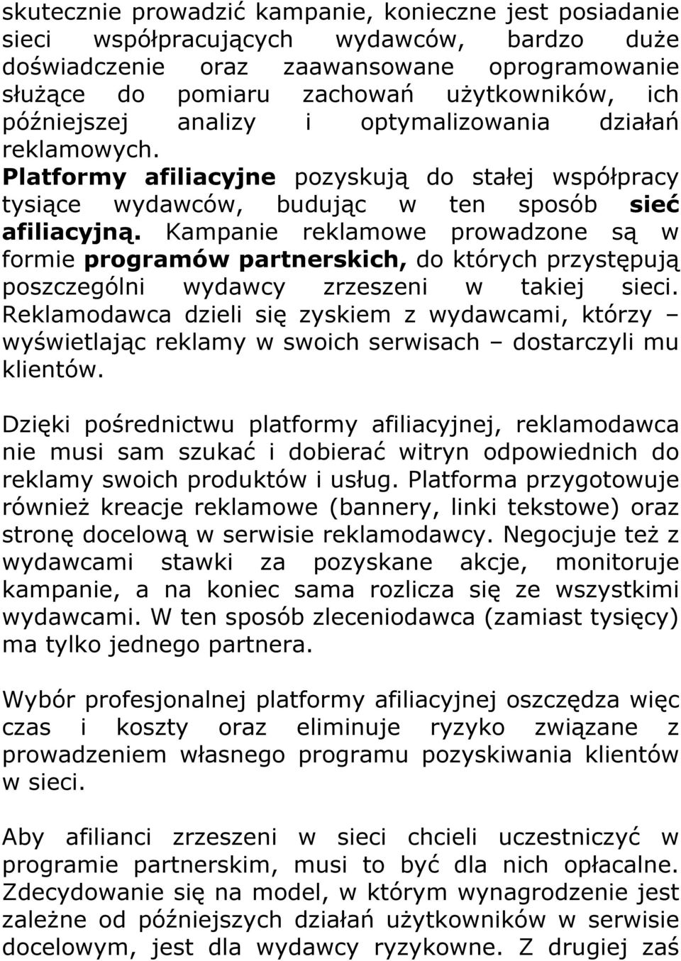 Kampanie reklamowe prowadzone są w formie programów partnerskich, do których przystępują poszczególni wydawcy zrzeszeni w takiej sieci.