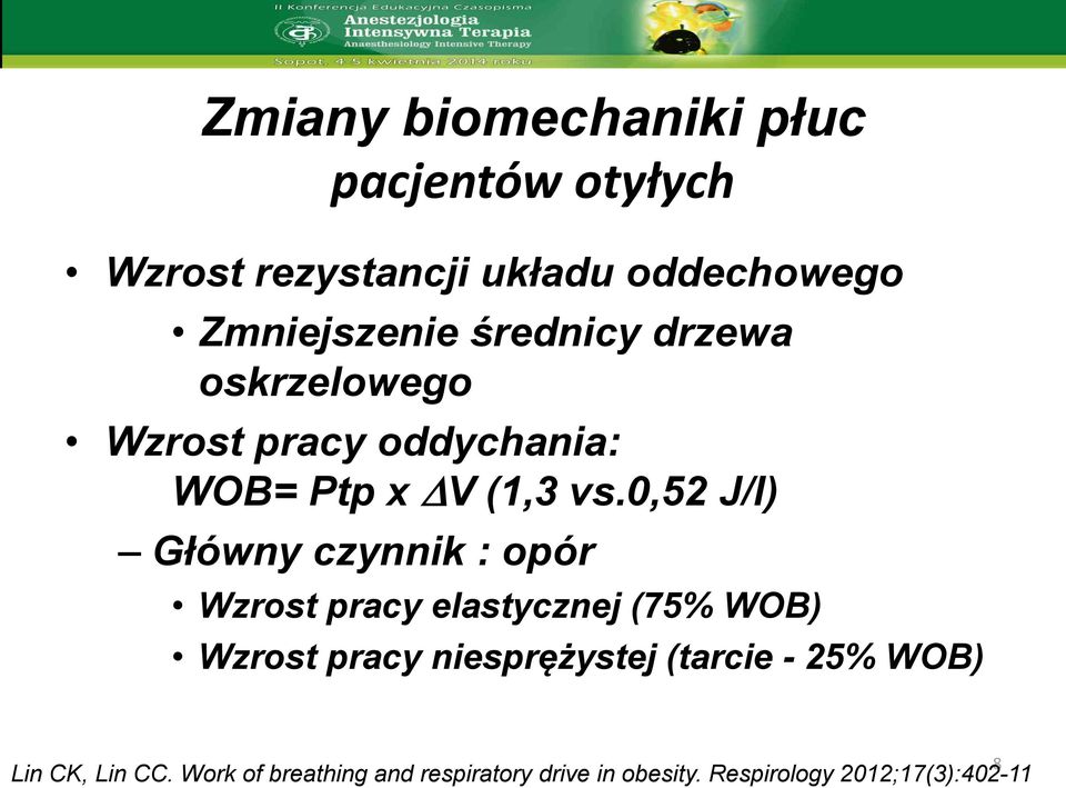 0,52 J/l) Główny czynnik : opór Wzrost pracy elastycznej (75% WOB) Wzrost pracy niesprężystej