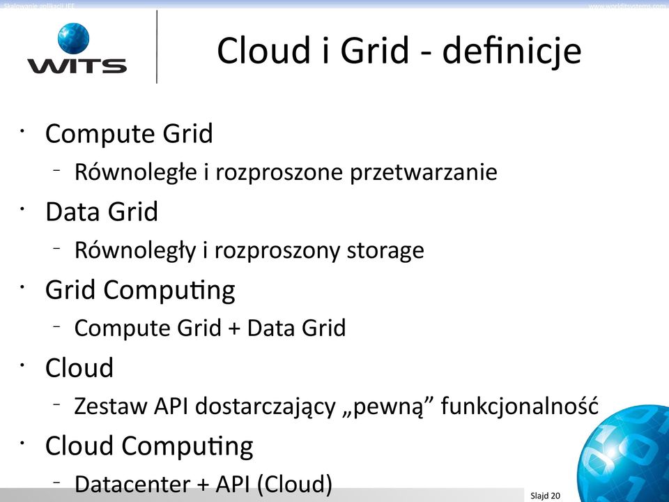 Computng Compute Grid + Data Grid Cloud Zestaw API dostarczający