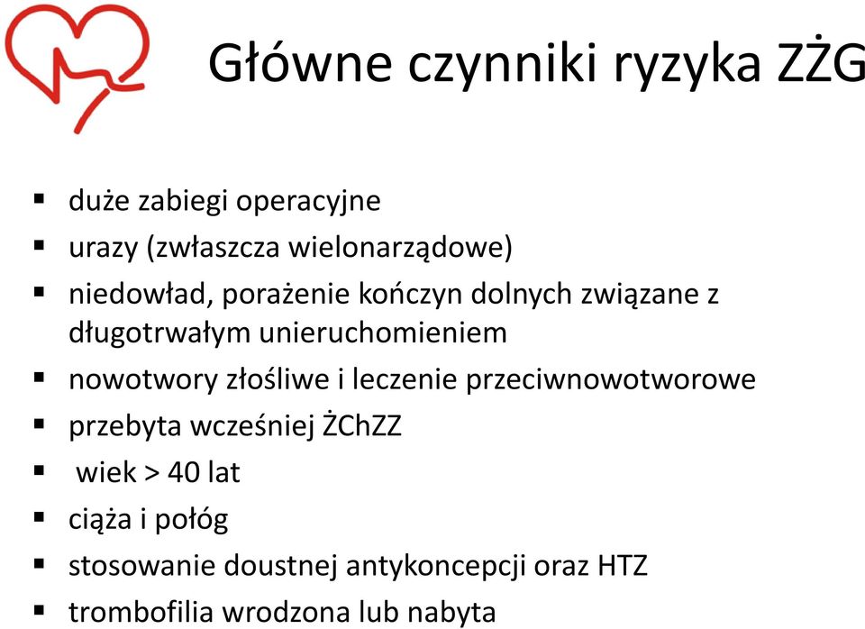 nowotwory złośliwe i leczenie przeciwnowotworowe przebyta wcześniej ŻChZZ wiek > 40