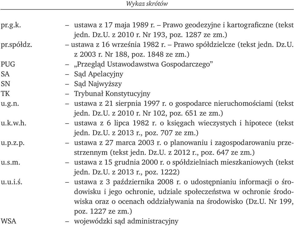 ) Przegląd Ustawodawstwa Gospodarczego Sąd Apelacyjny Sąd Najwyższy Trybunał Konstytucyjny ustawa z 21 sierpnia 1997 r. o gospodarce nieruchomościami (tekst jedn. Dz.U. z 2010 r. Nr 102, poz.