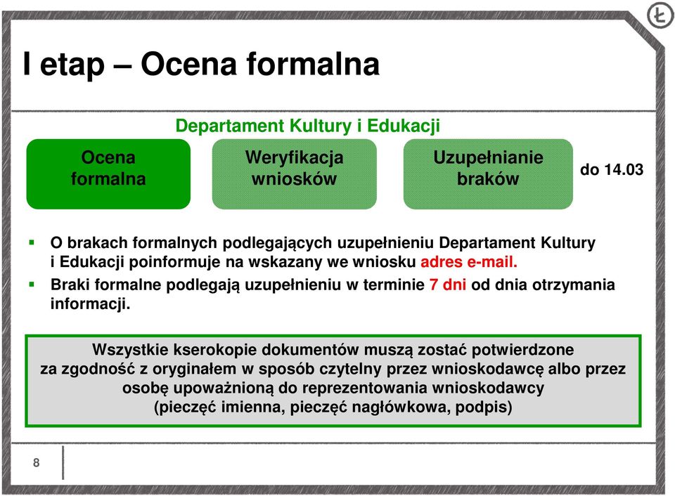 Braki formalne podlegają uzupełnieniu w terminie 7 dni od dnia otrzymania informacji.