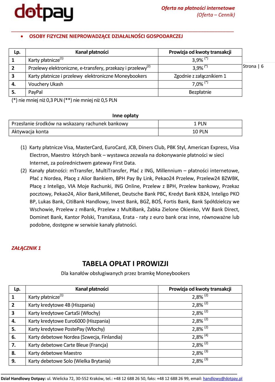 Moneybookers Zgodnie z załącznikiem 1 4. Vouchery Ukash 7,0% (*) 5.