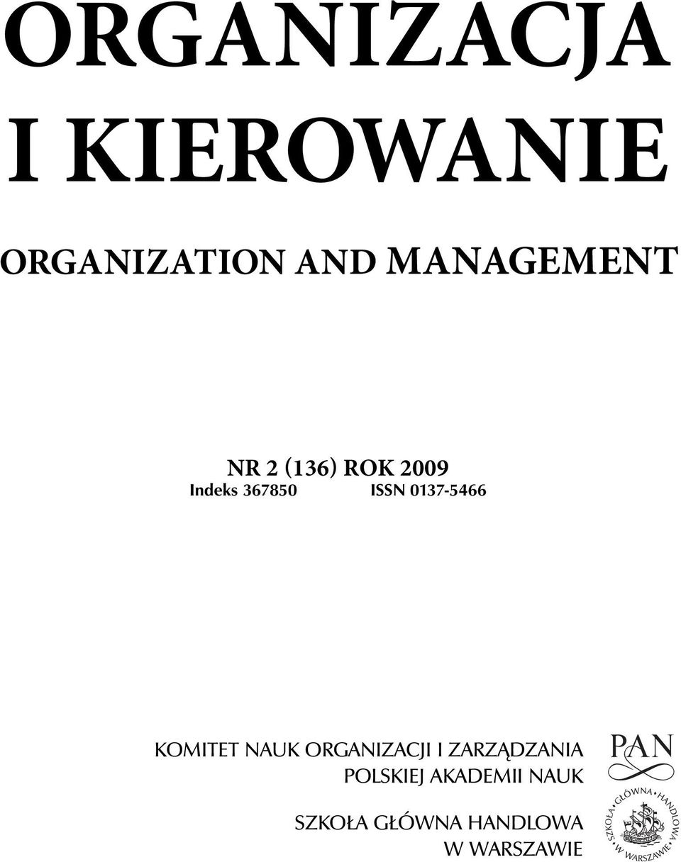 0137-5466 KOMITET NAUK ORGANIZACJI I ZARZĄDZANIA