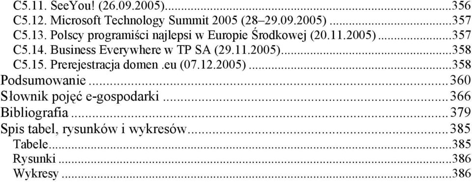 11.2005)...358 C5.15. Prerejestracja domen.eu (07.12.2005)...358 Podsumowanie.