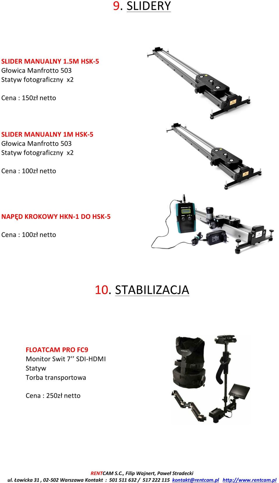 SLIDER MANUALNY 1M HSK- 5 Głowica Manfrotto 503 fotograficzny x2 NAPĘD