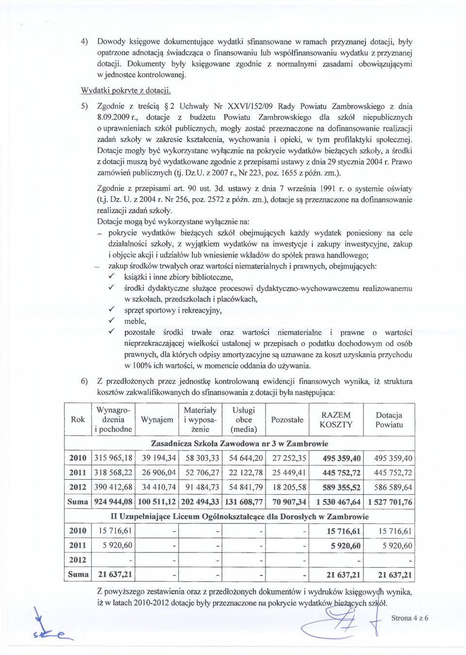 5) Zgodnie z treścią 2 Uchwały Nr XXVI/152/09 Rady Powiatu Zambrowskiego z dnia 8.09.2009 r.