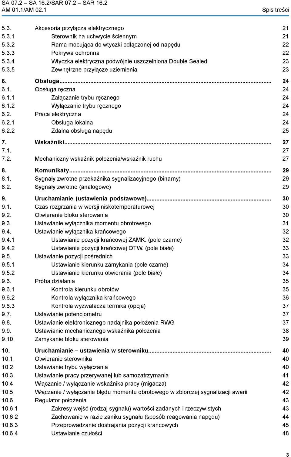 2.2 Zdalna obsługa napędu 7. Wskaźniki... 7.1. 7.2. Mechaniczny wskaźnik położenia/wskaźnik ruchu 8. Komunikaty... 8.1. Sygnały zwrotne przekaźnika sygnalizacyjnego (binarny) 8.2. Sygnały zwrotne (analogowe) 9.