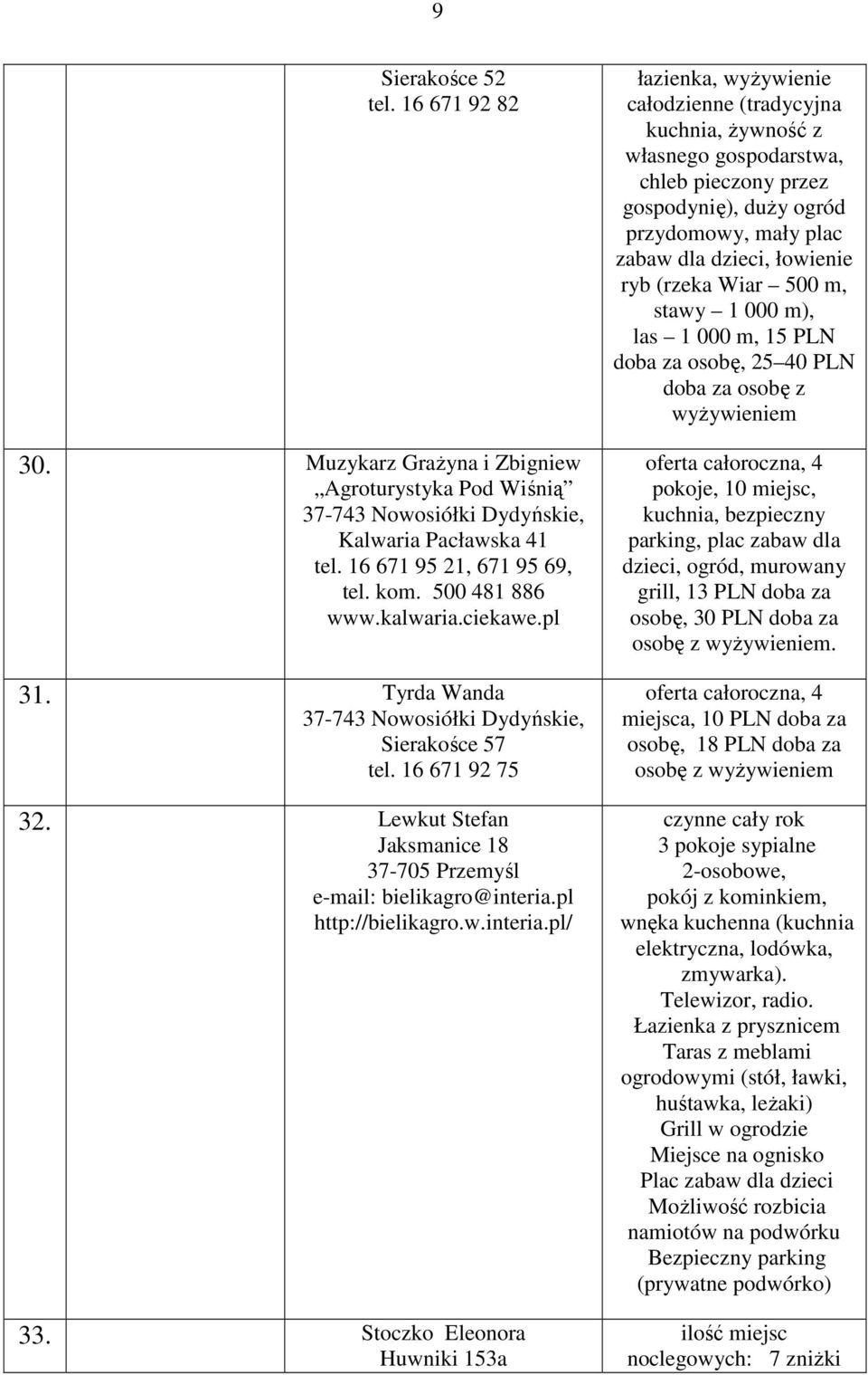 Stoczko Eleonora Huwniki 153a łazienka, wyŝywienie całodzienne (tradycyjna kuchnia, Ŝywność z własnego gospodarstwa, chleb pieczony przez gospodynię), duŝy ogród przydomowy, mały plac zabaw dla