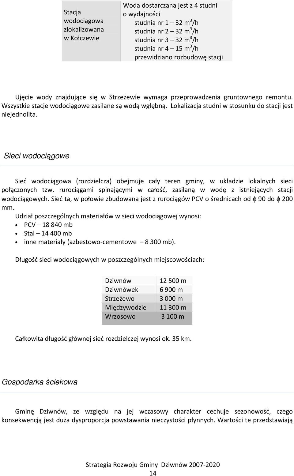 Lokalizacja studni w stosunku do stacji jest niejednolita. Sieci wodociągowe Sieć wodociągowa (rozdzielcza) obejmuje cały teren gminy, w układzie lokalnych sieci połączonych tzw.