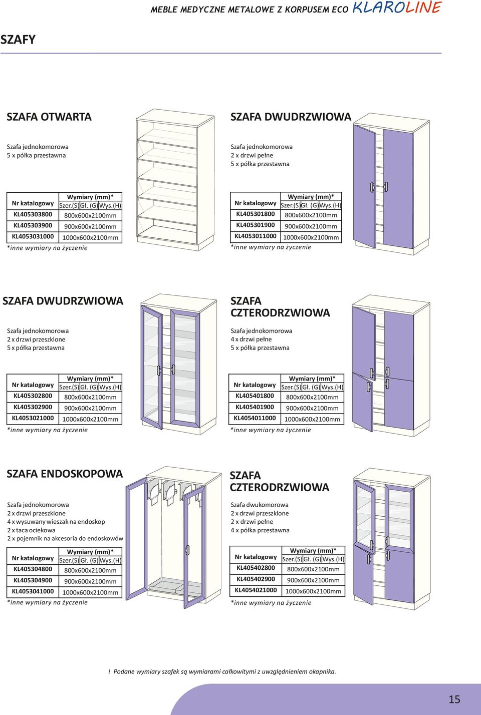 800x600x2100mm KL405302900 900x600x2100mm KL405401800 800x600x2100mm KL405401900 900x600x2100mm KL4053021000 KL4054011000 1000x600x2100mm 1000x600x2100mm SZAFA ENDOSKOPOWA SZAFA CZTERODRZWIOWA 2 x