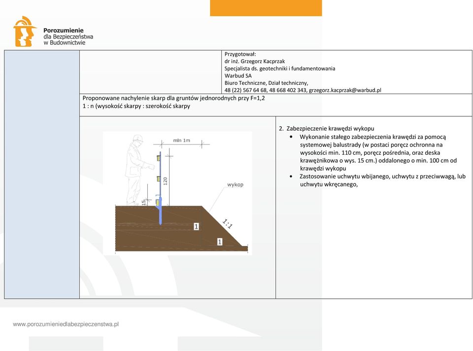 pl Proponowane nachylenie skarp dla gruntów jednorodnych przy F=1,2 1 : n (wysokość skarpy : szerokość skarpy 2.