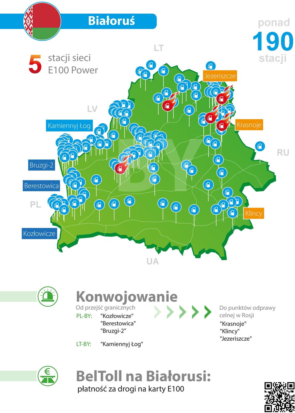 PL-BY: "Kozłowicze" "Berestowica" "Bruzgi-2" LT-BY: "Kamiennyj Łog" Do punktów odprawy