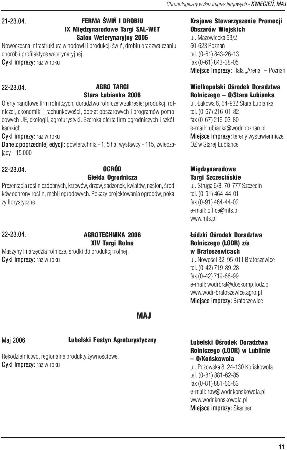 04. AGRO TARGI Stara Łubianka 2006 Oferty handlowe firm rolniczych, doradztwo rolnicze w zakresie: produkcji rol niczej, ekonomiki i rachunkowości, dopłat obszarowych i programów pomo cowych UE,