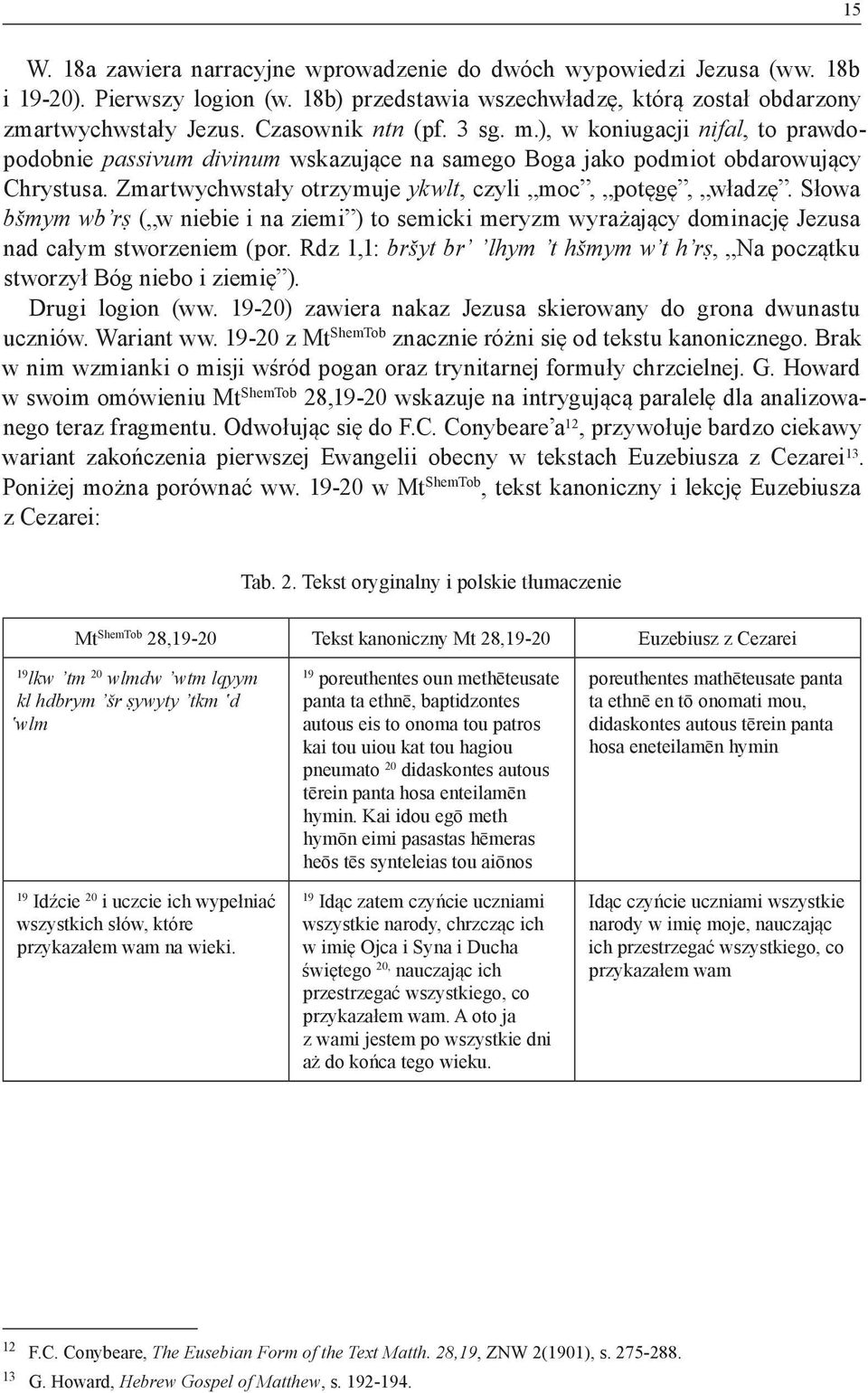 Zmartwychwstały otrzymuje ykwlt, czyli moc, potęgę, władzę. Słowa bšmym wbʼrṣ ( w niebie i na ziemi ) to semicki meryzm wyrażający dominację Jezusa nad całym stworzeniem (por.