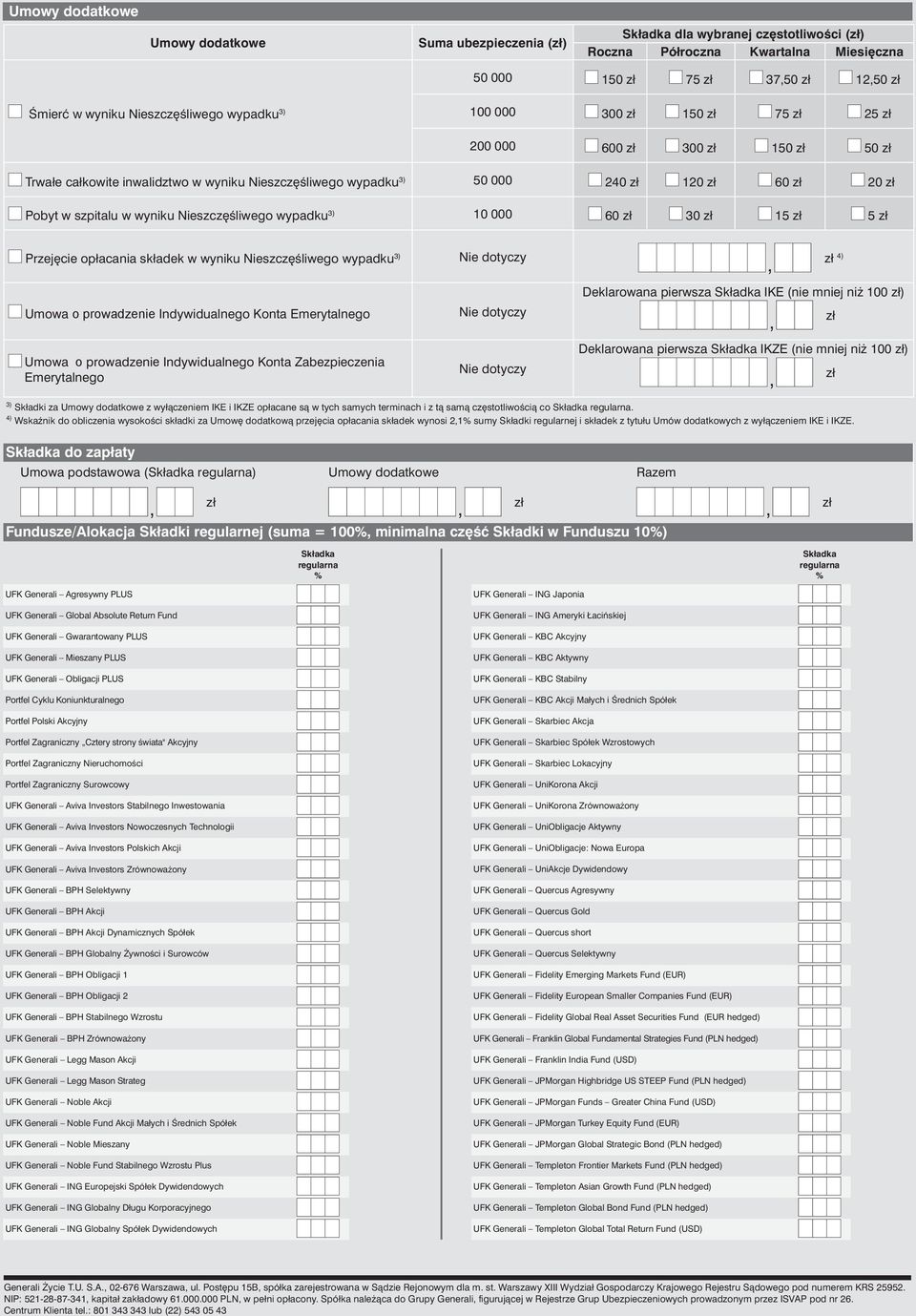 Êliwego wypadku 3) Nie dotyczy 4) Umowa o prowadzenie Indywidualnego Konta Emerytalnego Umowa o prowadzenie Indywidualnego Konta Zabezpieczenia Emerytalnego Nie dotyczy Nie dotyczy Deklarowana