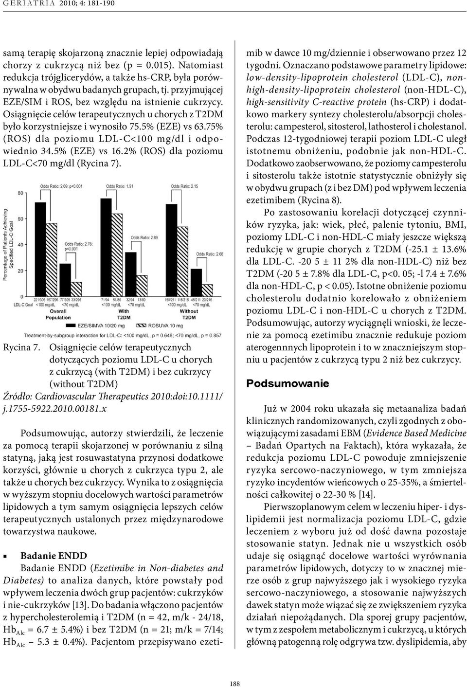 75% (ROS) dla poziomu LDL-C<100 mg/dl i odpowiednio 34.5% (EZE) vs 16.2% (ROS) dla poziomu LDL-C<70 mg/dl (Rycina 7). Rycina 7.