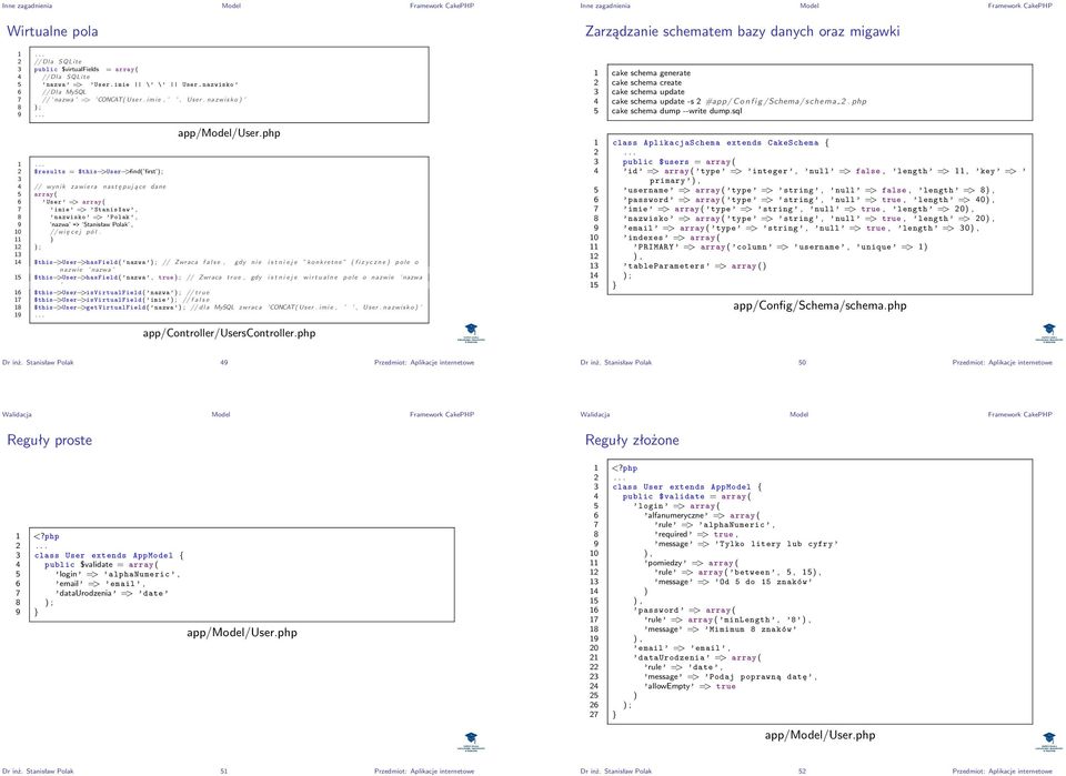 php 2 $results = $this >User >find( first ) ; 4 // wynik zawiera nast ępujące dane 5 array ( 6 User => array ( 7 imie => Stanis ław, 8 nazwisko => Polak, 9 nazwa => Stanisław Polak, 10 // wi ę c e j