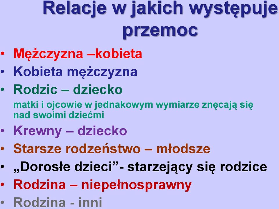 znęcają się nad swoimi dziećmi Krewny dziecko Starsze rodzeństwo