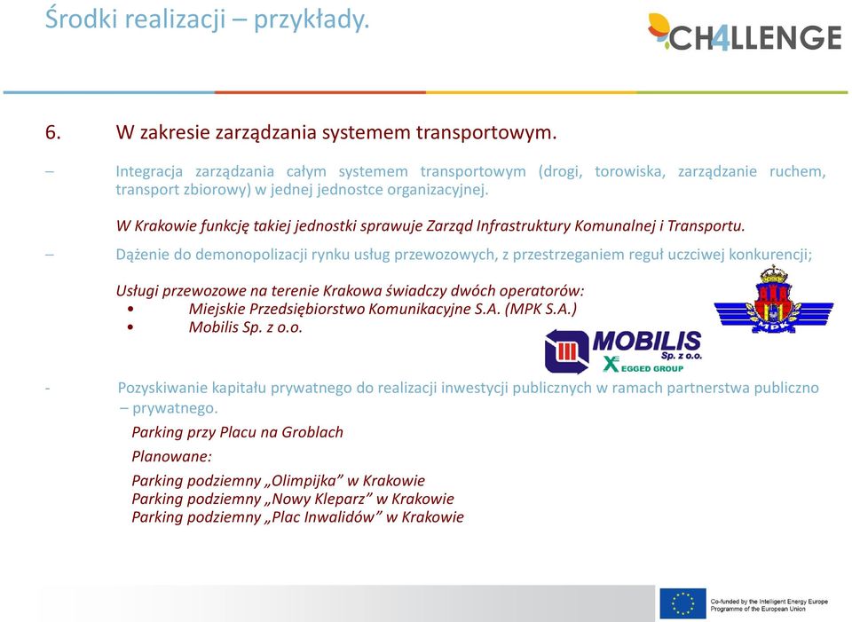 W Krakowie funkcję takiej jednostki sprawuje Zarząd Infrastruktury Komunalnej i Transportu.