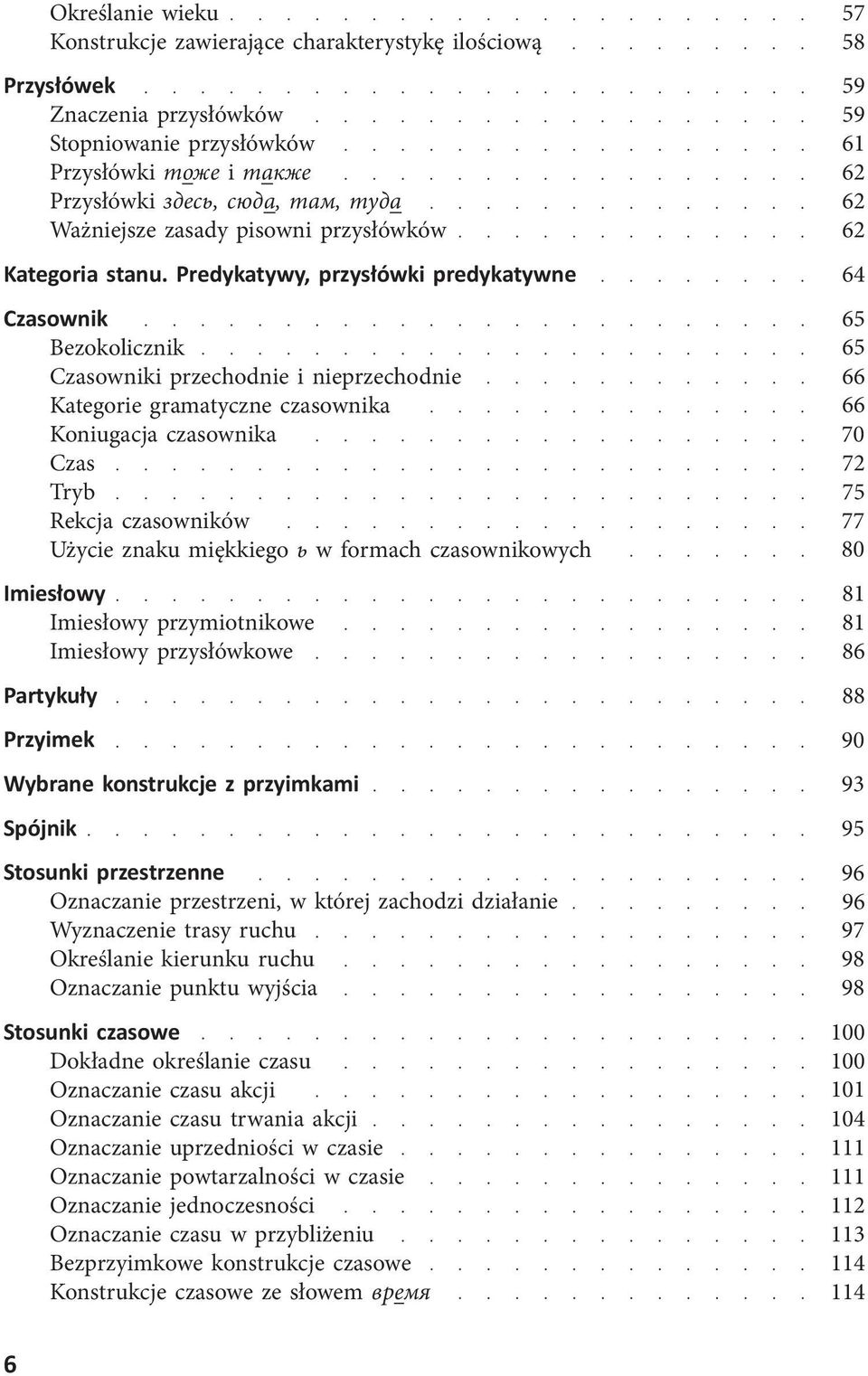 Predykatywy, przysłówki predykatywne Czasownik Bezokolicznik Czasowniki przechodnie i nieprzechodnie Kategorie gramatyczne czasownika Koniugacja czasownika Czas Tryb Rekcja czasowników Użycie znaku