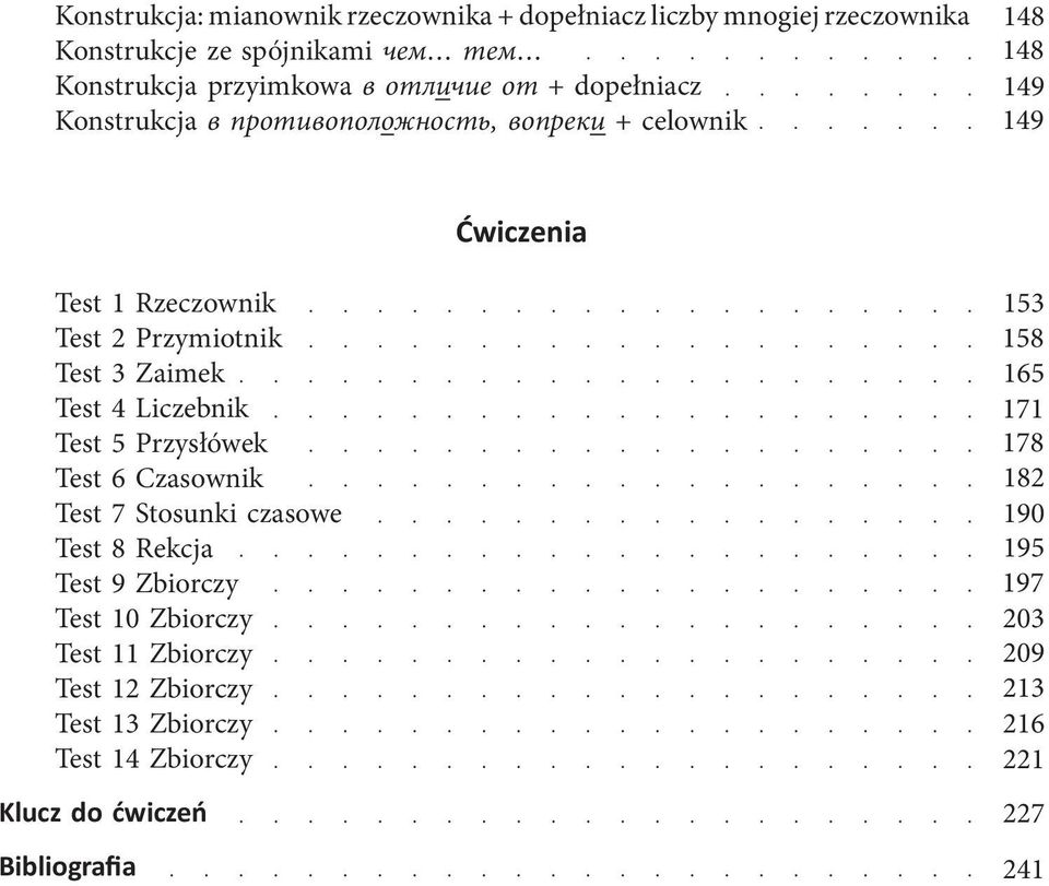 Zaimek Test 4 Liczebnik Test 5 Przysłówek Test 6 Czasownik Test 7 Stosunki czasowe Test 8 Rekcja Test 9 Zbiorczy Test 10 Zbiorczy Test 11