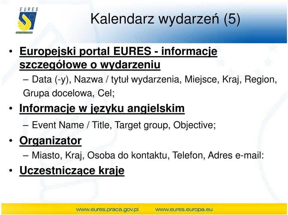 docelowa, Cel; Informacje w języku angielskim Event Name / Title, Target group,