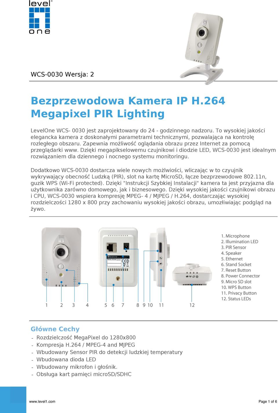 Dzięki megapikselowemu czujnikowi i diodzie LED, WCS-0030 jest idealnym rozwiązaniem dla dziennego i nocnego systemu monitoringu.