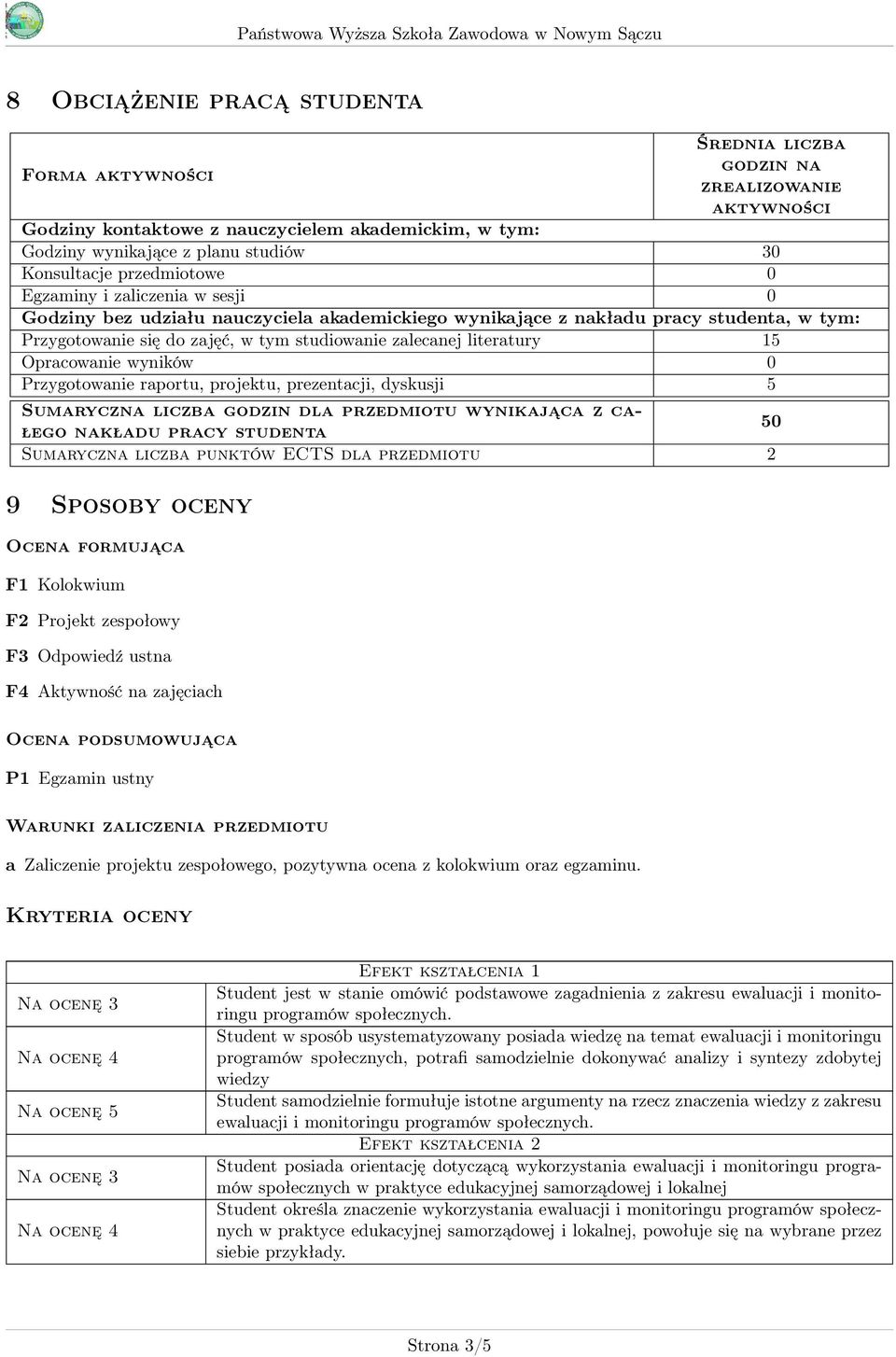 literatury 15 Opracowanie wyników 0 Przygotowanie raportu, projektu, prezentacji, dyskusji 5 Sumaryczna liczba godzin dla przedmiotu wynikająca z całego nakładu pracy studenta 50 Sumaryczna liczba