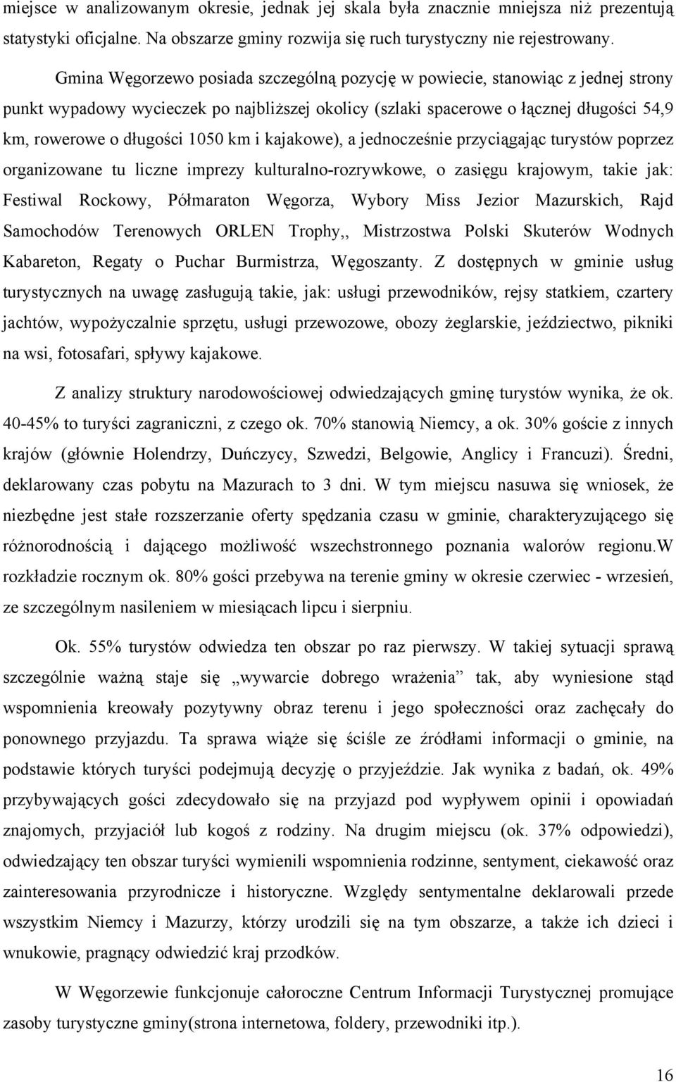 km i kajakowe), a jednocześnie przyciągając turystów poprzez organizowane tu liczne imprezy kulturalno-rozrywkowe, o zasięgu krajowym, takie jak: Festiwal Rockowy, Półmaraton Węgorza, Wybory Miss