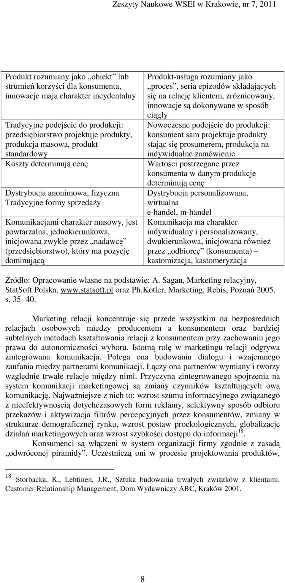 nadawcę (przedsiębiorstwo), który ma pozycję dominującą Produkt-usługa rozumiany jako proces, seria epizodów składających się na relację klientem, zróżnicowany, innowacje są dokonywane w sposób