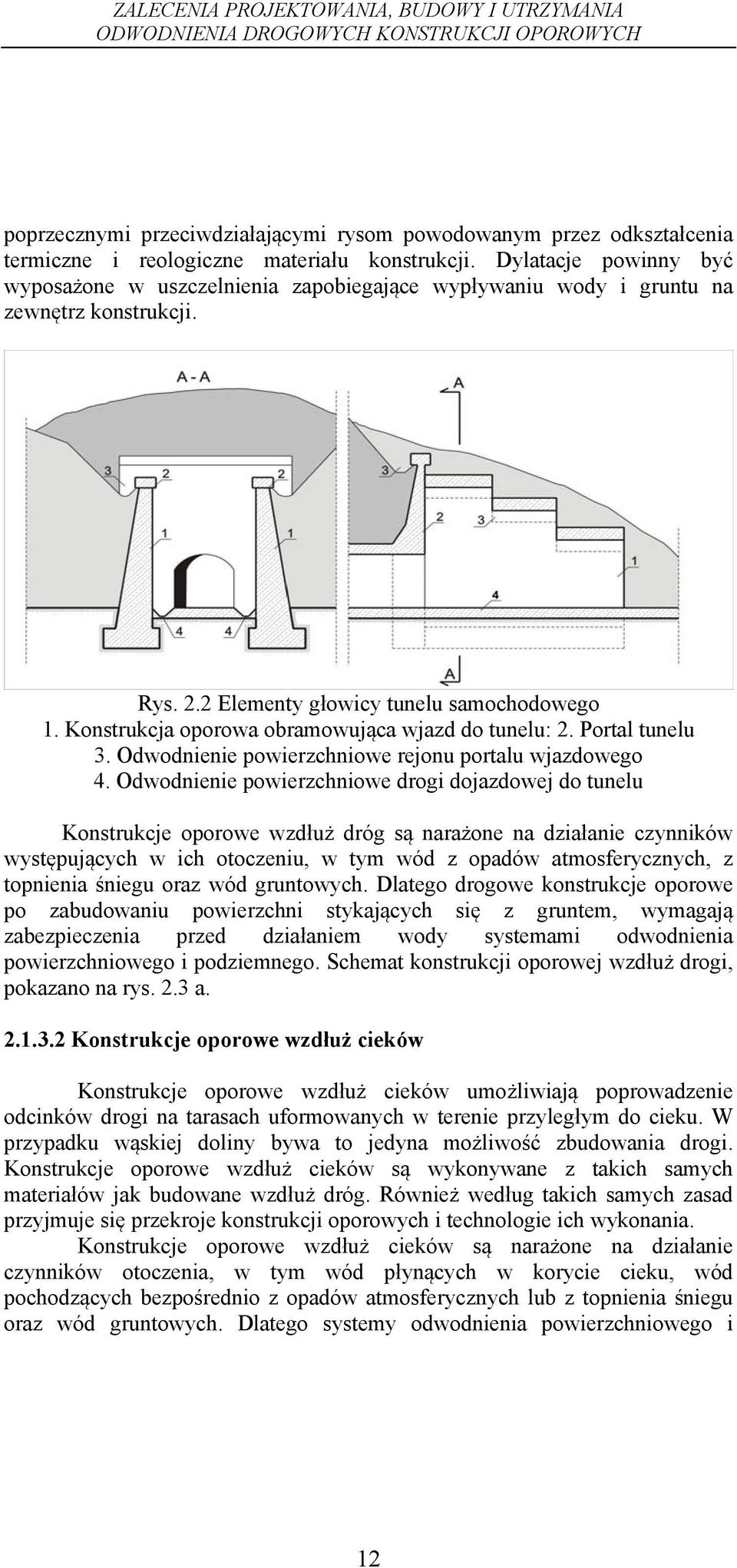 Konstrukcja oporowa obramowująca wjazd do tunelu: 2. Portal tunelu 3. Odwodnienie powierzchniowe rejonu portalu wjazdowego 4.