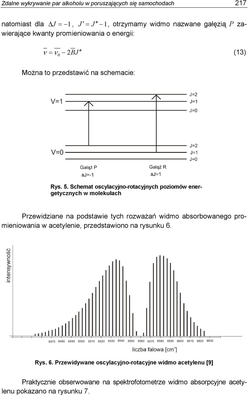 Schemat oscylacyjno-rotacyjnych poziomów energetycznych w molekułach Przewidziane na podstawie tych rozważań widmo absorbowanego promieniowania w