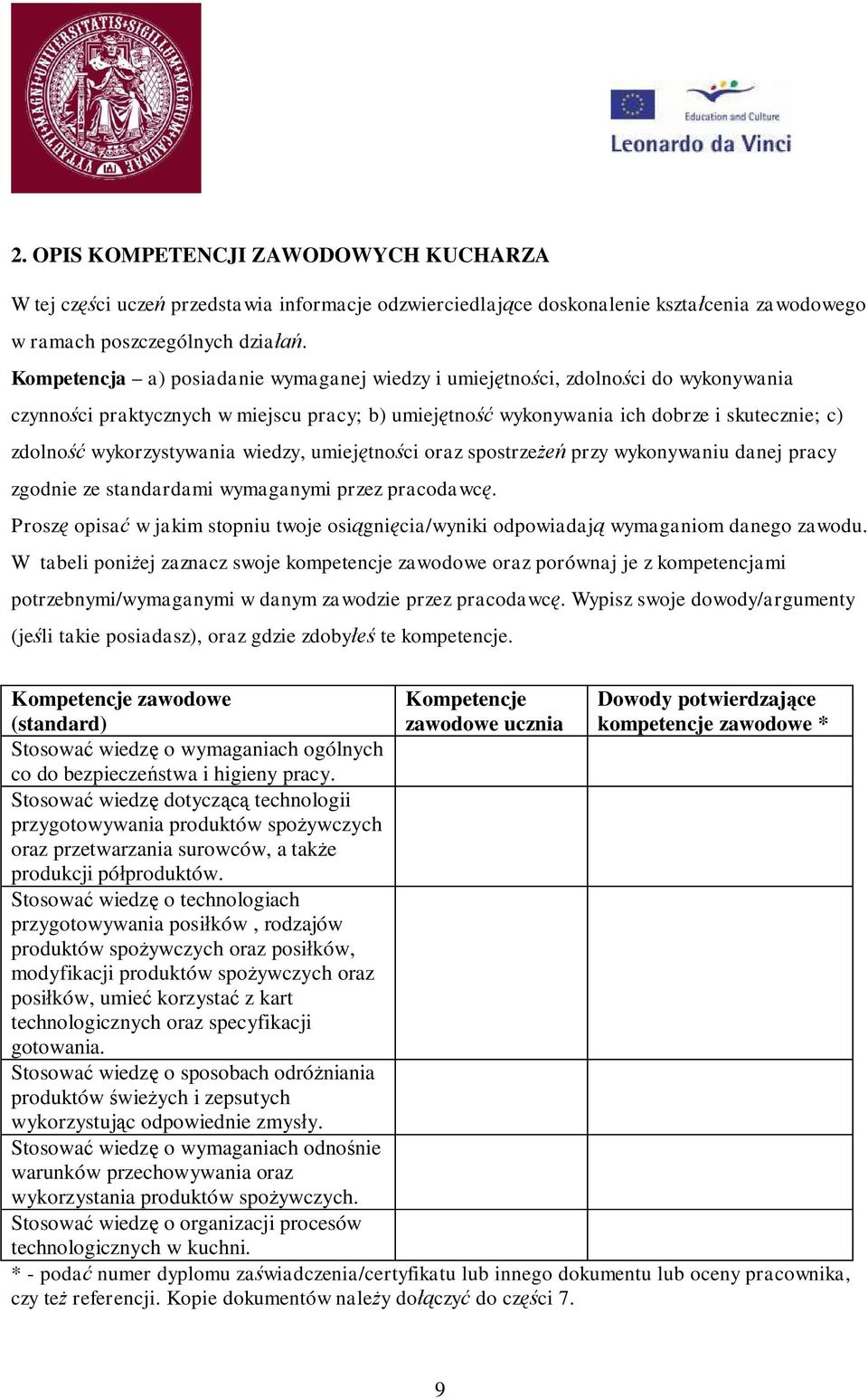 wiedzy, umiej tno ci oraz spostrze przy wykonywaniu danej pracy zgodnie ze standardami wymaganymi przez pracodawc.