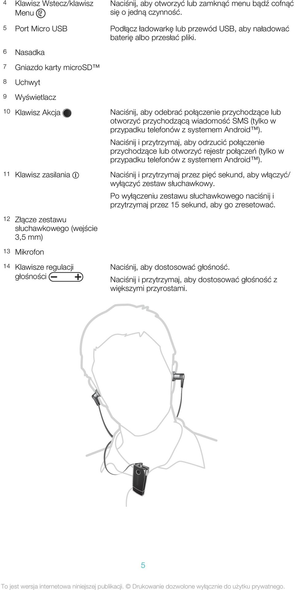 Android ). Naciśnij i przytrzymaj, aby odrzucić połączenie przychodzące lub otworzyć rejestr połączeń (tylko w przypadku telefonów z systemem Android ).