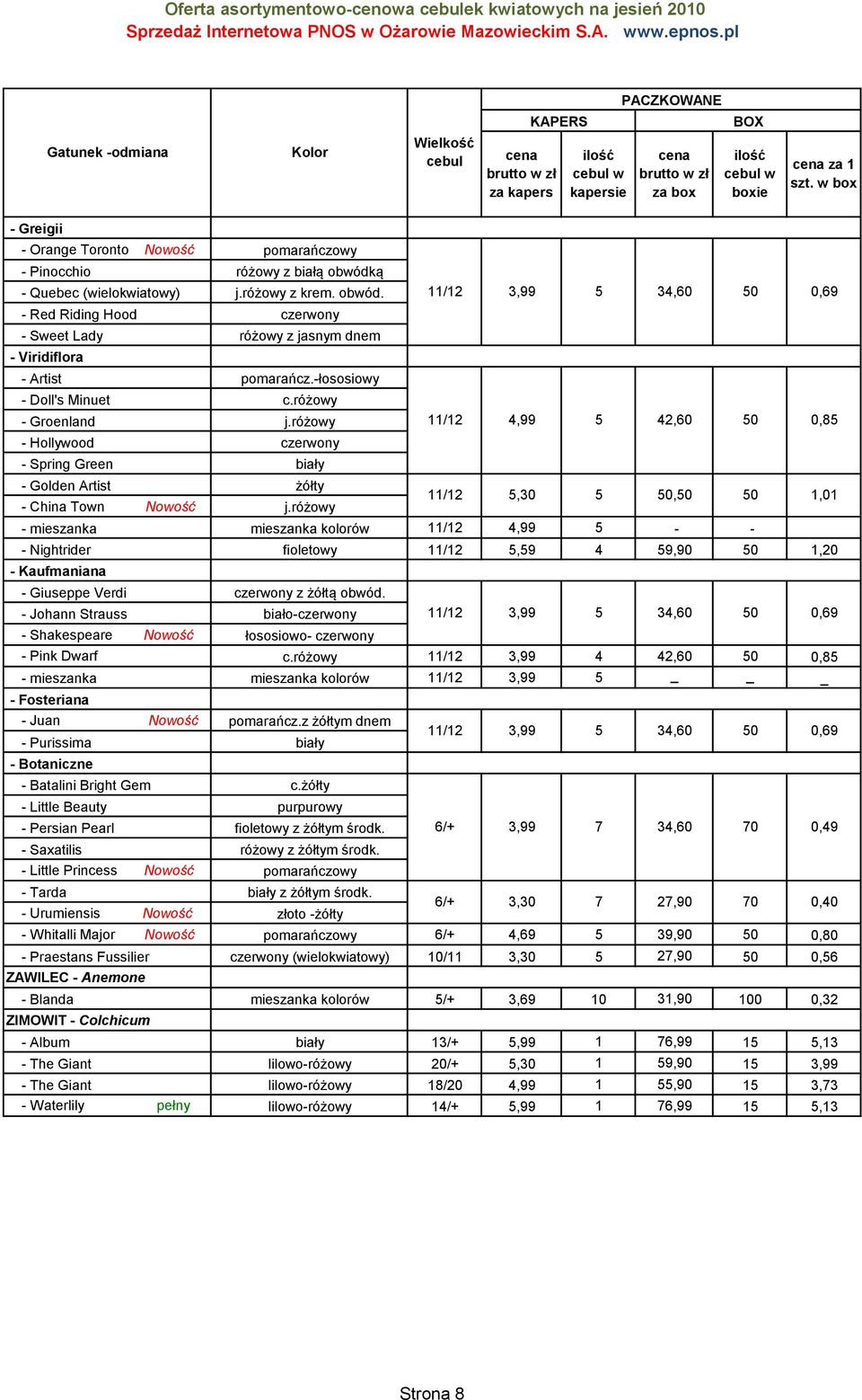 różowy - mieszanka mieszanka kolorów 4,99 - - - Nightrider fioletowy,9 4 9,90 1,20 - Kaufmaniana - Giuseppe Verdi czerwony z żółtą obwód.