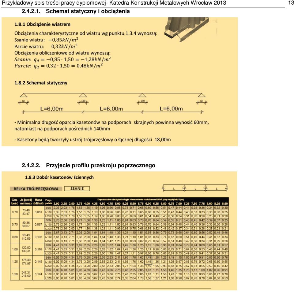 13 2.4.2.1. Schemat statyczny i obciążenia 2.