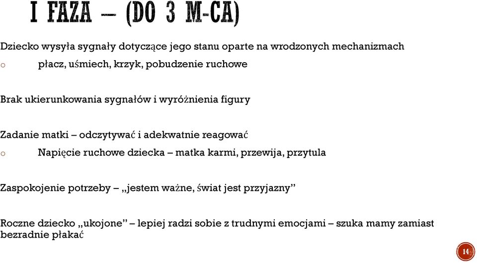 reagować o Napięcie ruchowe dziecka matka karmi, przewija, przytula Zaspokojenie potrzeby jestem ważne,