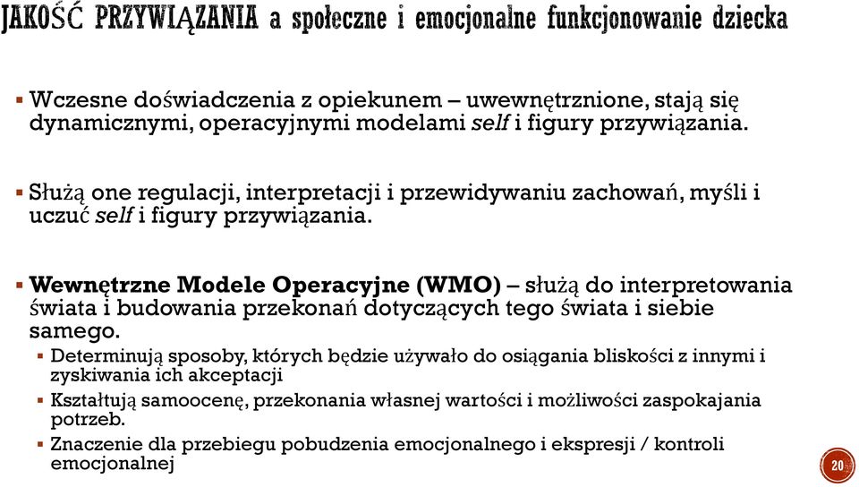 Wewnętrzne Modele Operacyjne (WMO) służą do interpretowania świata i budowania przekonań dotyczących tego świata i siebie samego.