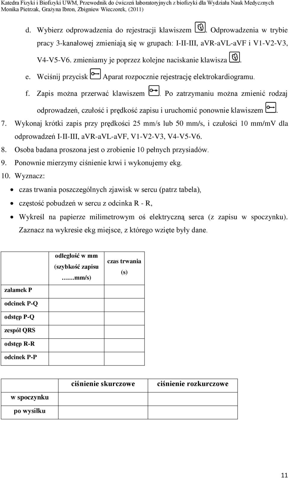 Po zatrzymaniu można zmienić rodzaj odprowadzeń, czułość i prędkość zapisu i uruchomić ponownie klawiszem. 7.