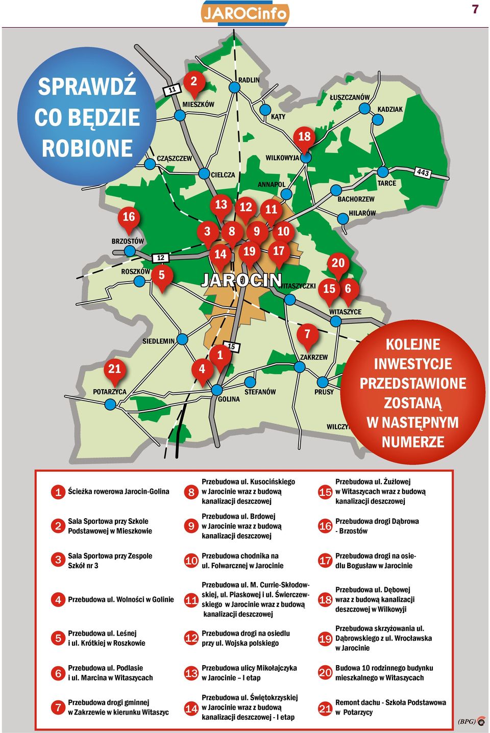 Kusocińskiego 1 Ścieżka rowerowa Jarocin-Golina 8 w Jarocinie wraz z budową kanalizacji deszczowej 15 2 Sala Sportowa przy Szkole Podstawowej w Mieszkowie 9 Przebudowa ul.