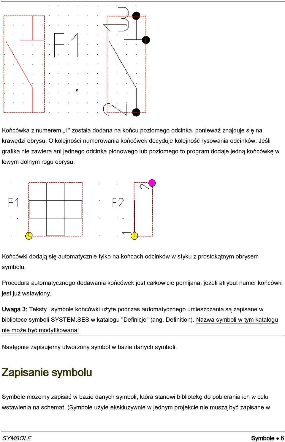 z prostokątnym obrysem symbolu. Procedura automatycznego dodawania końcówek jest całkowicie pomijana, jeżeli atrybut numer końcówki jest już wstawiony.