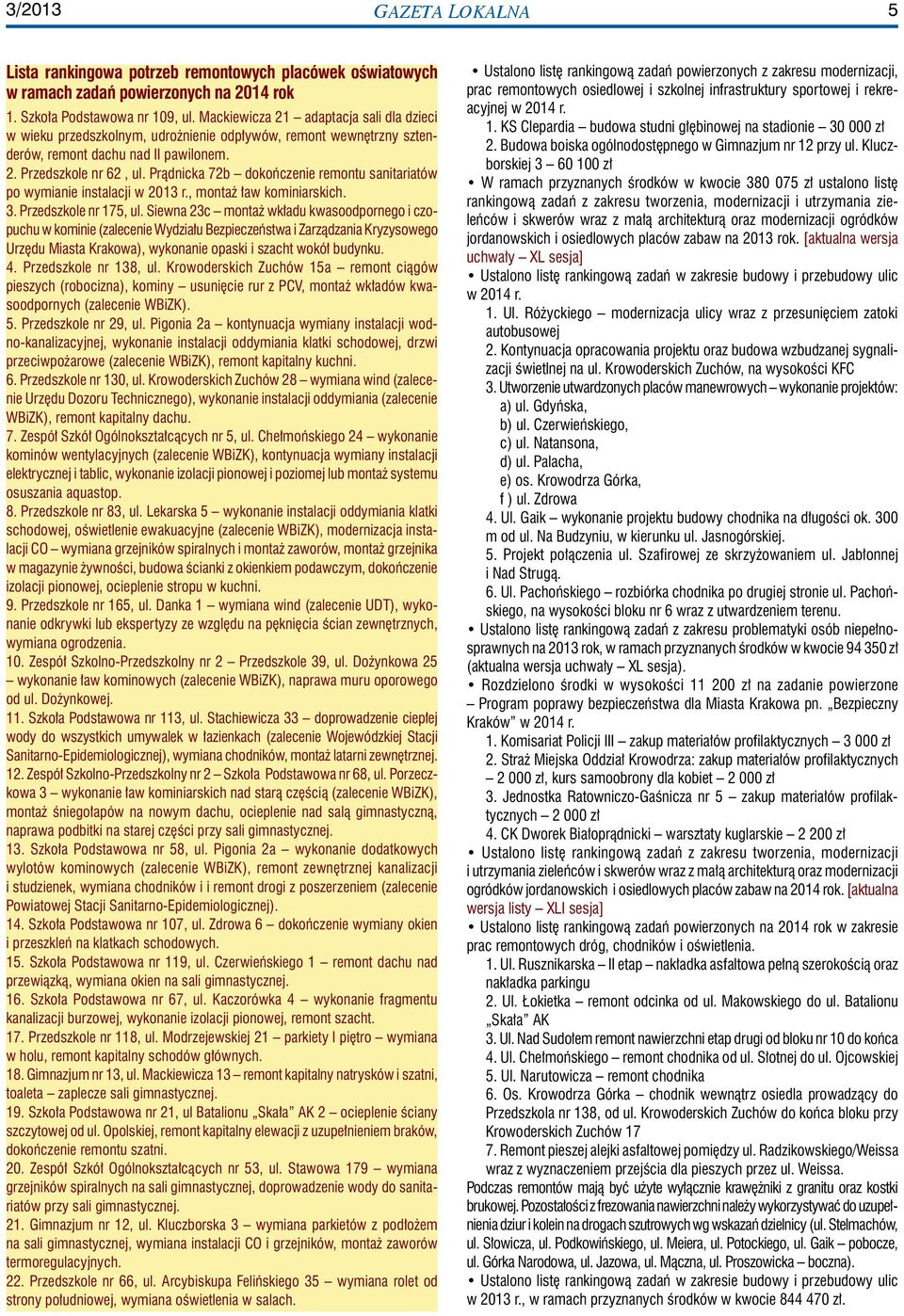 Prądnicka 72b dokończenie remontu sanitariatów po wymianie instalacji w 2013 r., montaż ław kominiarskich. 3. Przedszkole nr 175, ul.