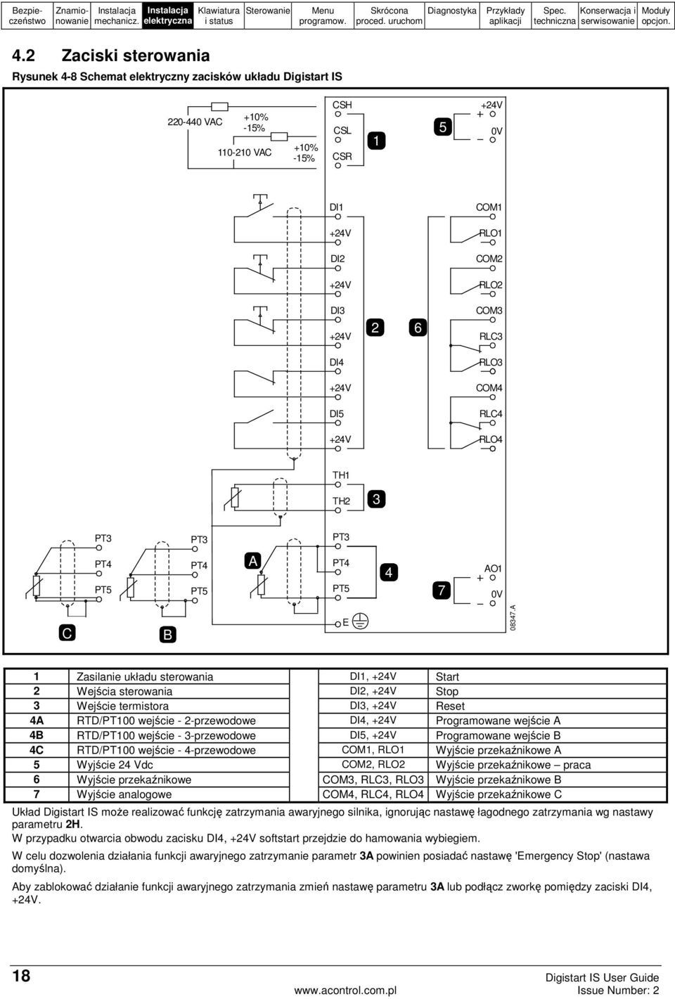 6 COM3 RLC3 DI4 RLO3 +24V COM4 DI5 RLC4 +24V RLO4 TH1 TH2 3 PT3 PT3 PT3 PT4 PT5 PT4 PT5 A PT4 PT5 4 7 AO1 0V C B E 08347.