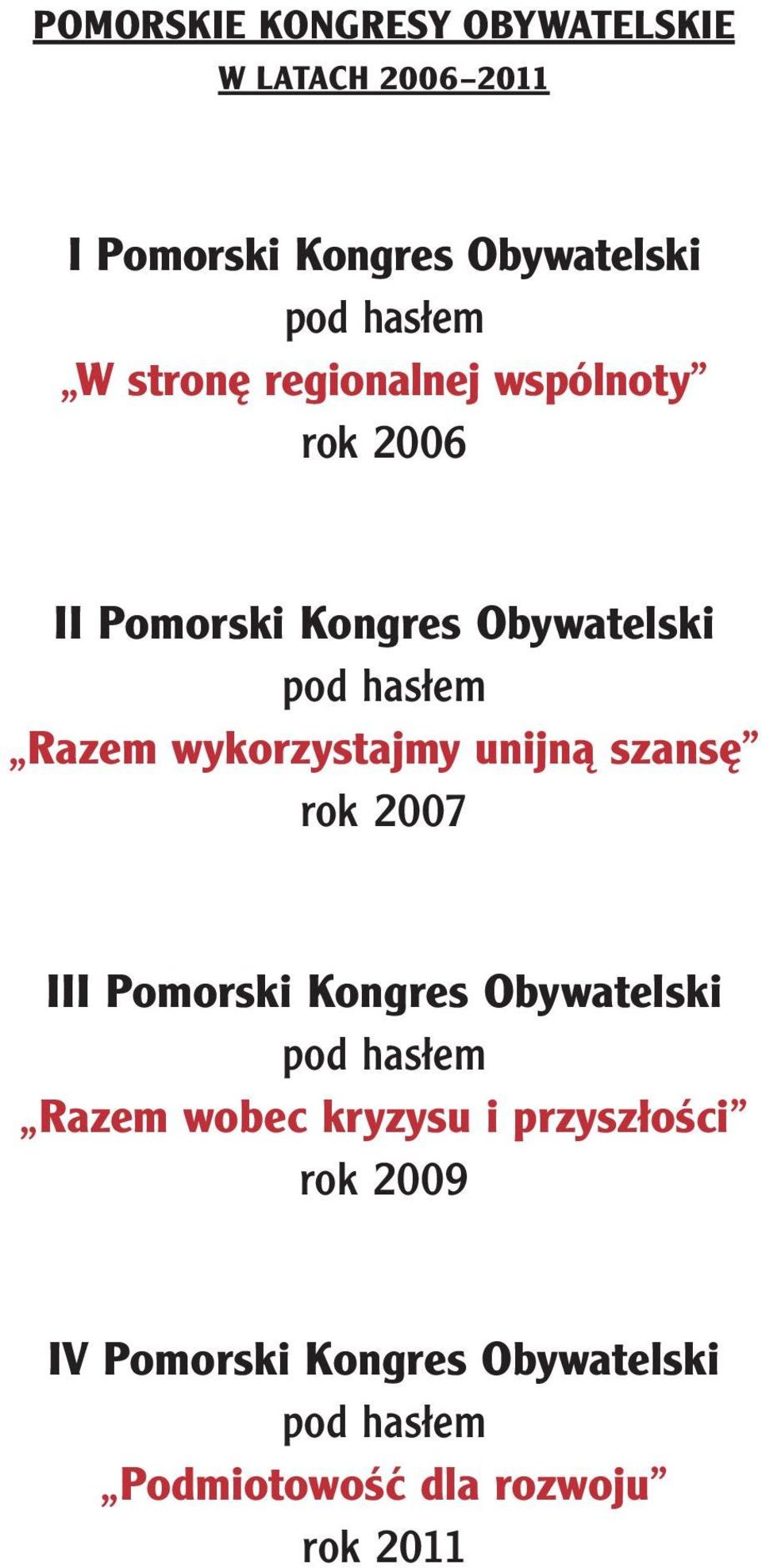 wykorzystajmy unijną szansę rok 2007 III Pomorski Kongres Obywatelski pod hasłem Razem wobec