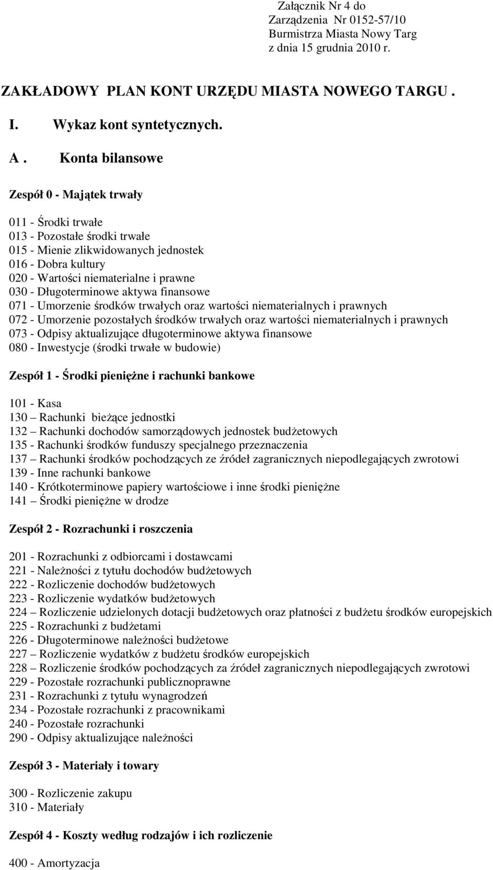 Długoterminowe aktywa finansowe 071 - Umorzenie środków trwałych oraz wartości niematerialnych i prawnych 072 - Umorzenie pozostałych środków trwałych oraz wartości niematerialnych i prawnych 073 -