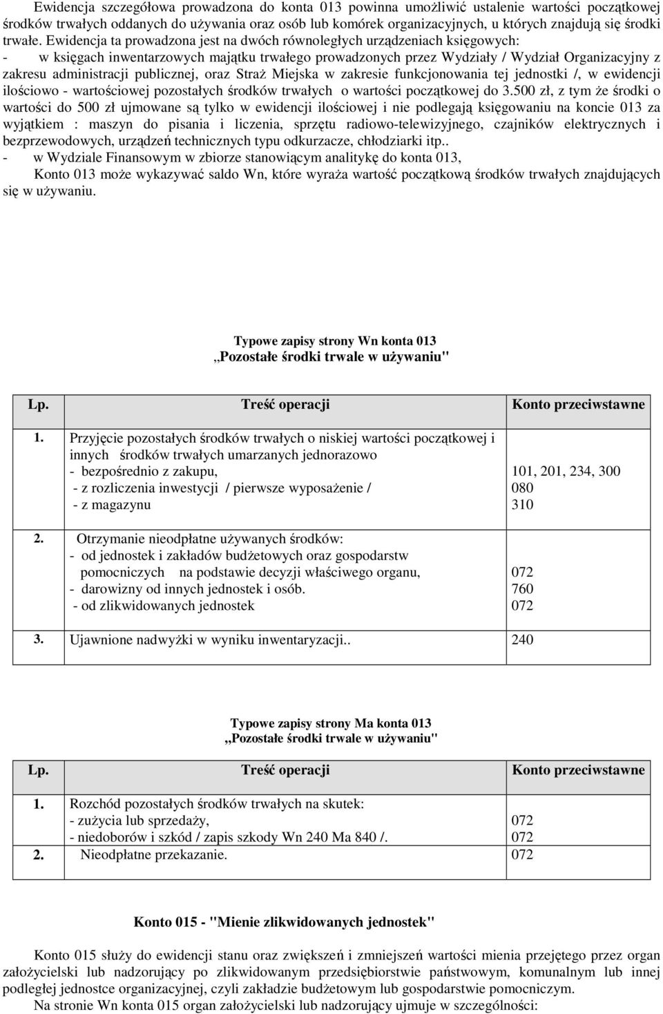 Ewidencja ta prowadzona jest na dwóch równoległych urządzeniach księgowych: - w księgach inwentarzowych majątku trwałego prowadzonych przez Wydziały / Wydział Organizacyjny z zakresu administracji