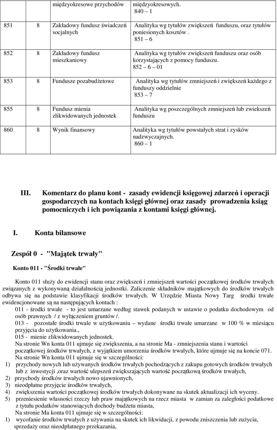 852 6 01 853 8 Fundusze pozabudżetowe Analityka wg tytułów zmniejszeń i zwiększeń każdego z funduszy oddzielnie 853 7 855 8 Fundusz mienia zlikwidowanych jednostek Analityka wg poszczególnych