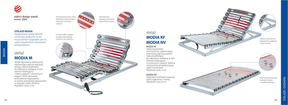 stelaż MODIA M Stelaż regulowany elektrycznie, zapewniający płynną regulację pozycji ciała od półleżącej do całkowicie siedzącej, w tym również relaksującej z lekko ugiętymi i uniesionymi nogami.