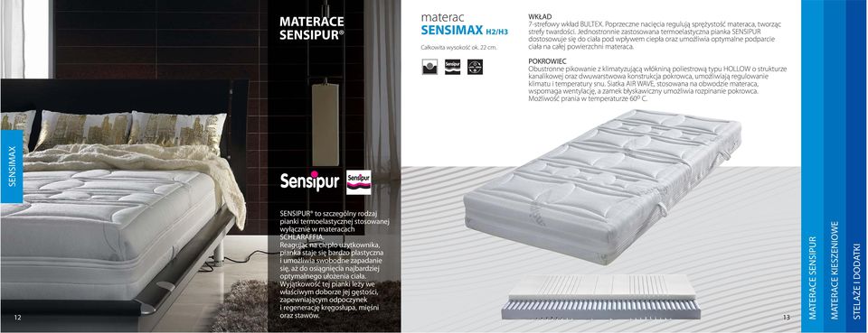 Obustronne pikowanie z klimatyzującą włókniną poliestrową typu HOLLOW o strukturze kanalikowej oraz dwuwarstwowa konstrukcja pokrowca, umożliwiają regulowanie klimatu i temperatury snu.